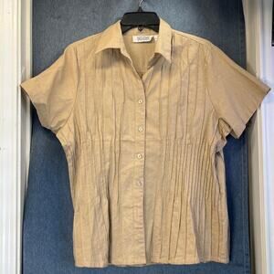 Selene Sport Womens XL Tan Beige Blouse/Pant Set Linen Blend Office Wear New